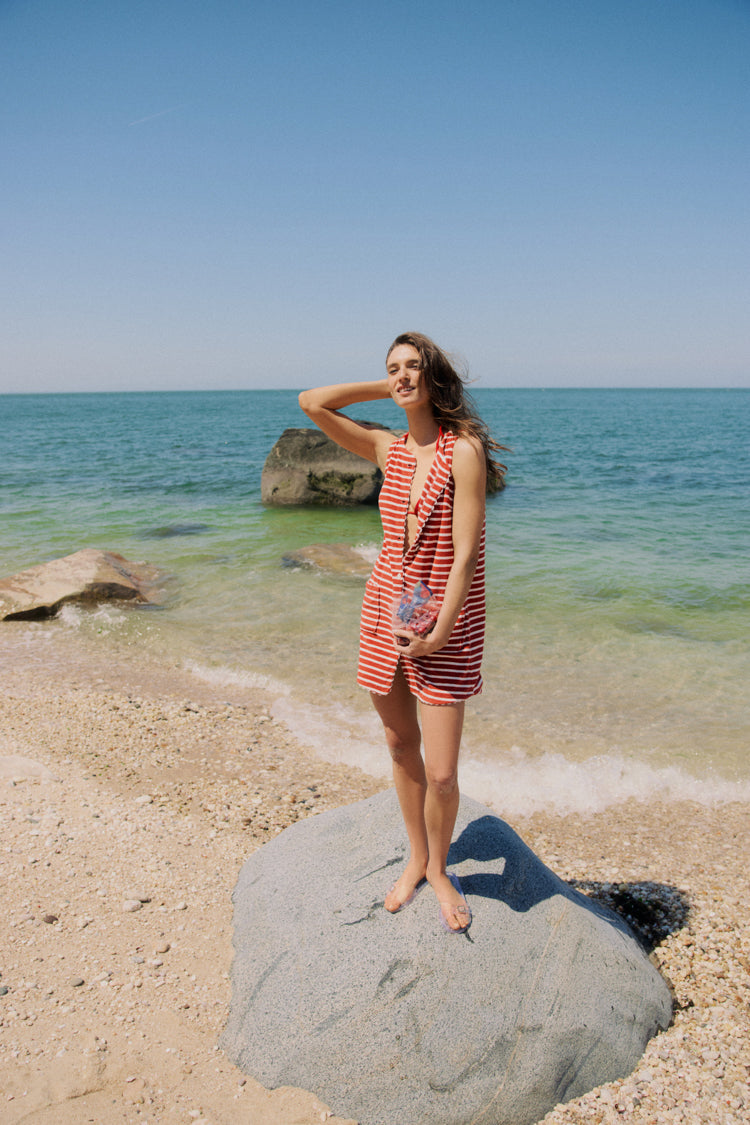 Scarlet Stripe Mini Bermuda Terrycloth Coverup