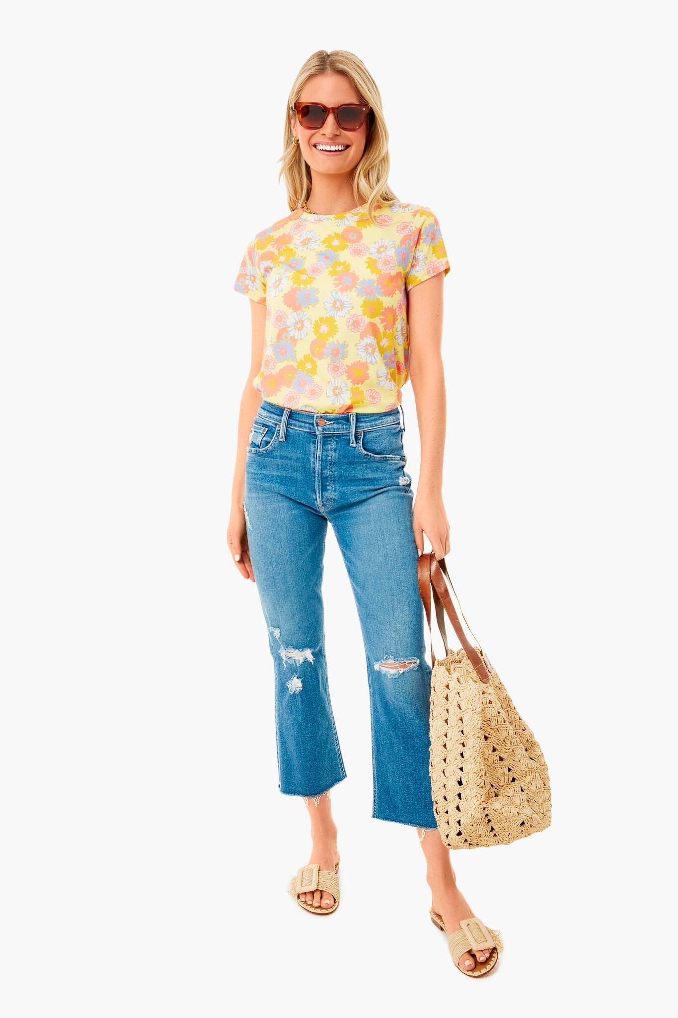 White Vintage Floral Swing Crew Tee
