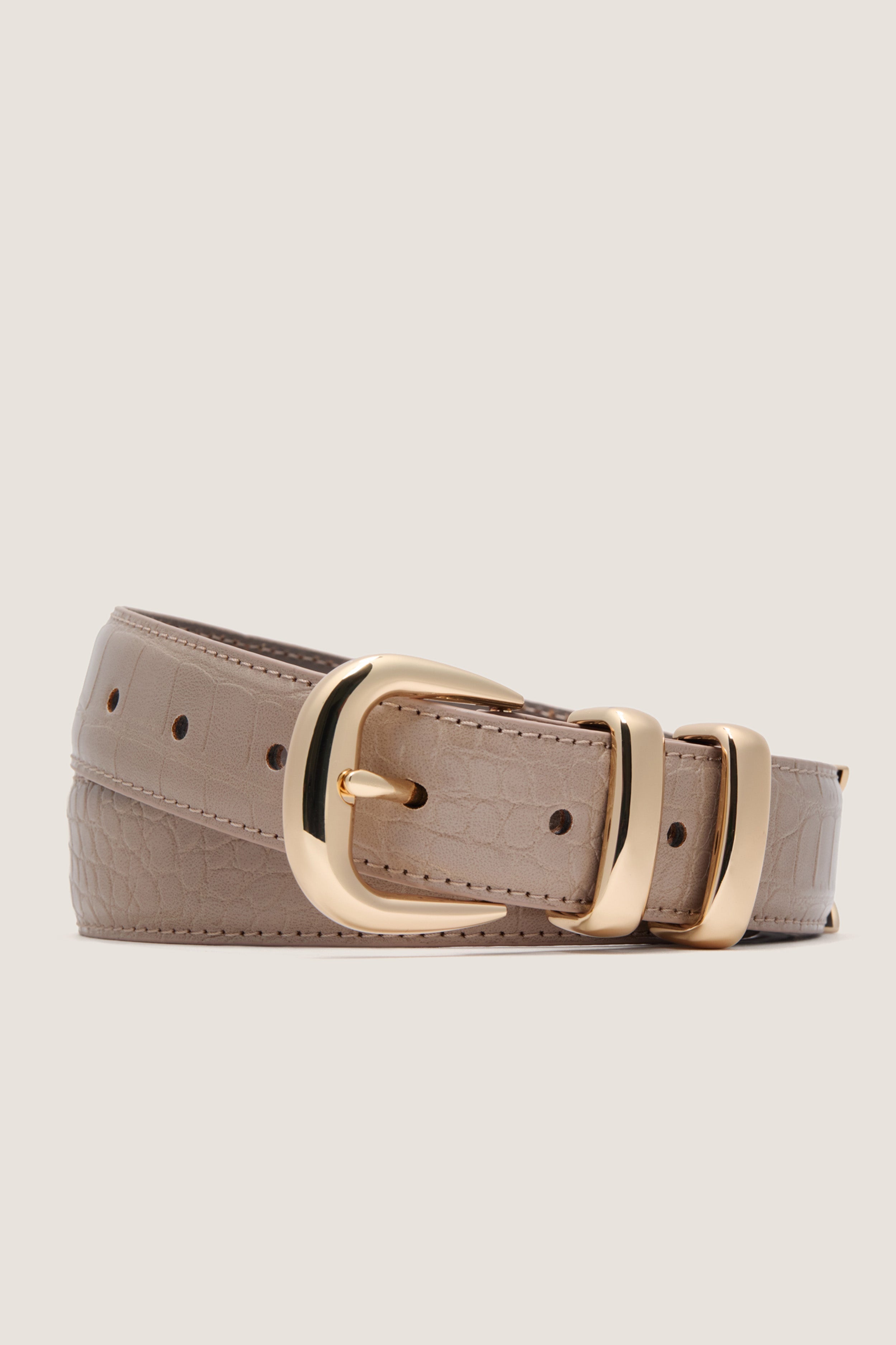 Taupe Croc-Embossed Western Belt