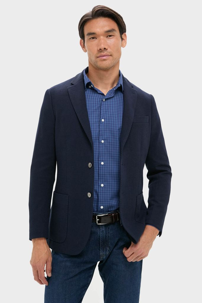 Navy Blue Knit Travel Blazer