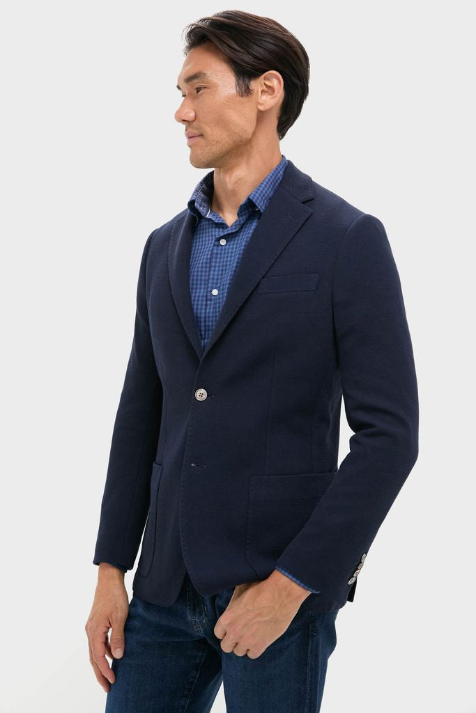 Navy Blue Knit Travel Blazer