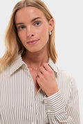 Ivory and Dark Oak Micro Stripe Rocco Mini Dress