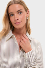 Ivory and Dark Oak Micro Stripe Rocco Mini Dress