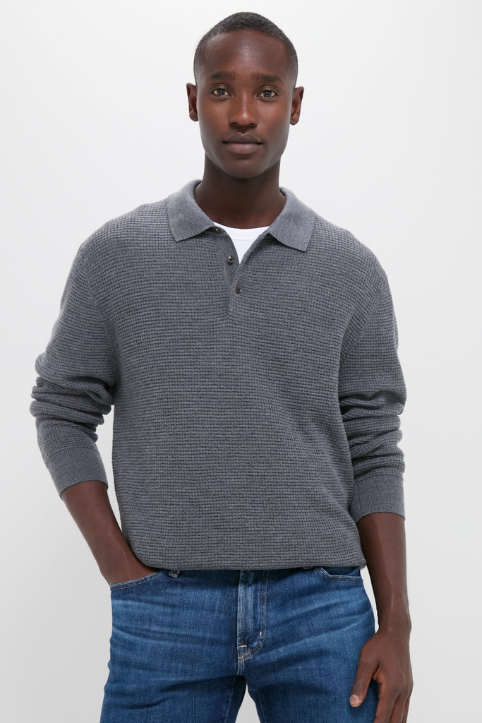 Charcoal Merino Waffle Polo