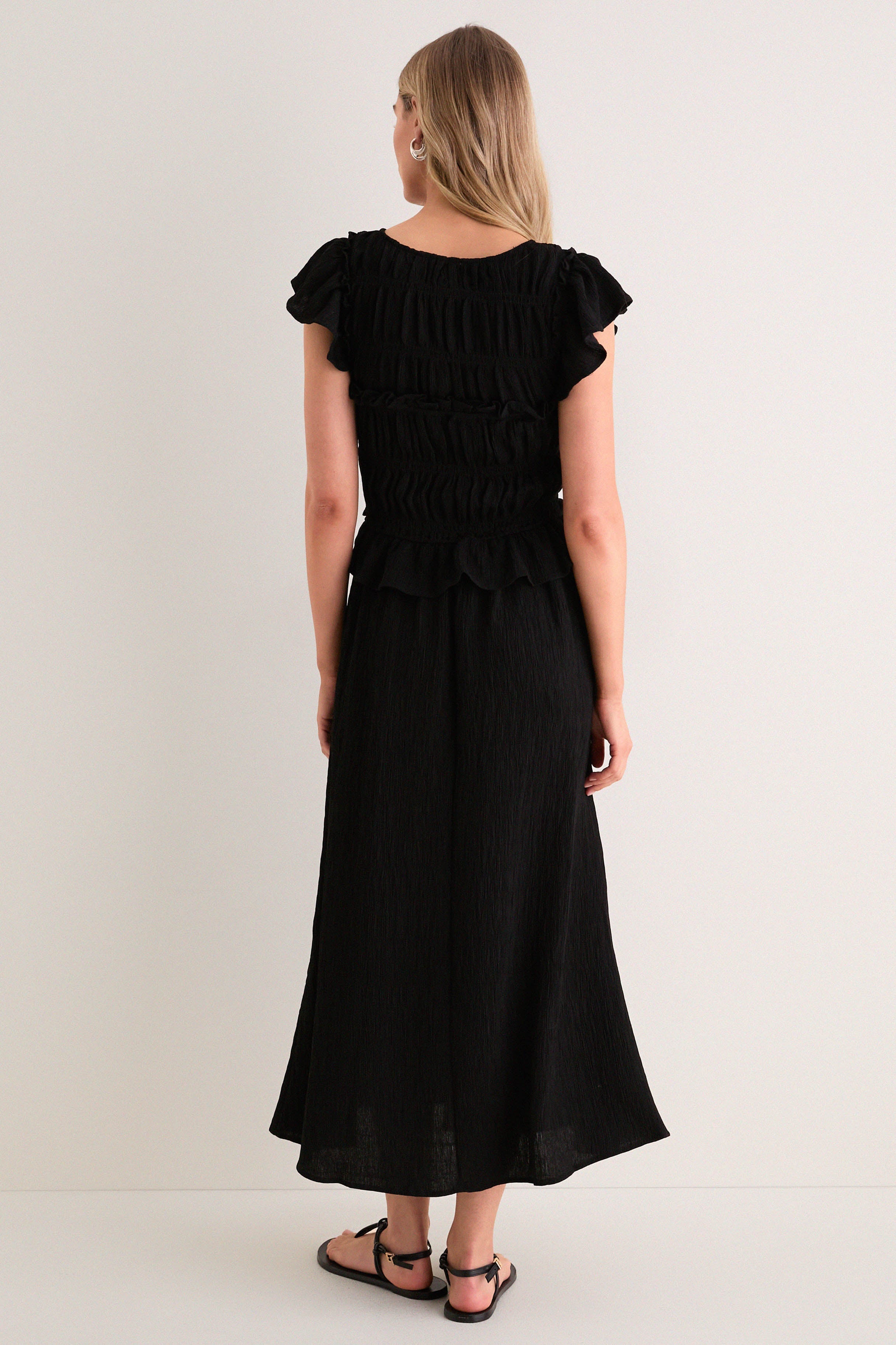 Black Flutter Sleeve Midi Dress