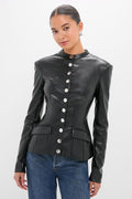 Black Vegan Leather Military Jacket
