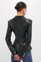 Black Vegan Leather Military Jacket