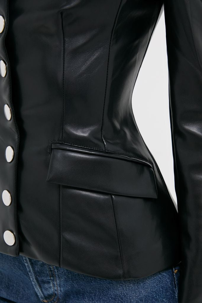 Black Vegan Leather Military Jacket