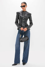 Black Vegan Leather Military Jacket