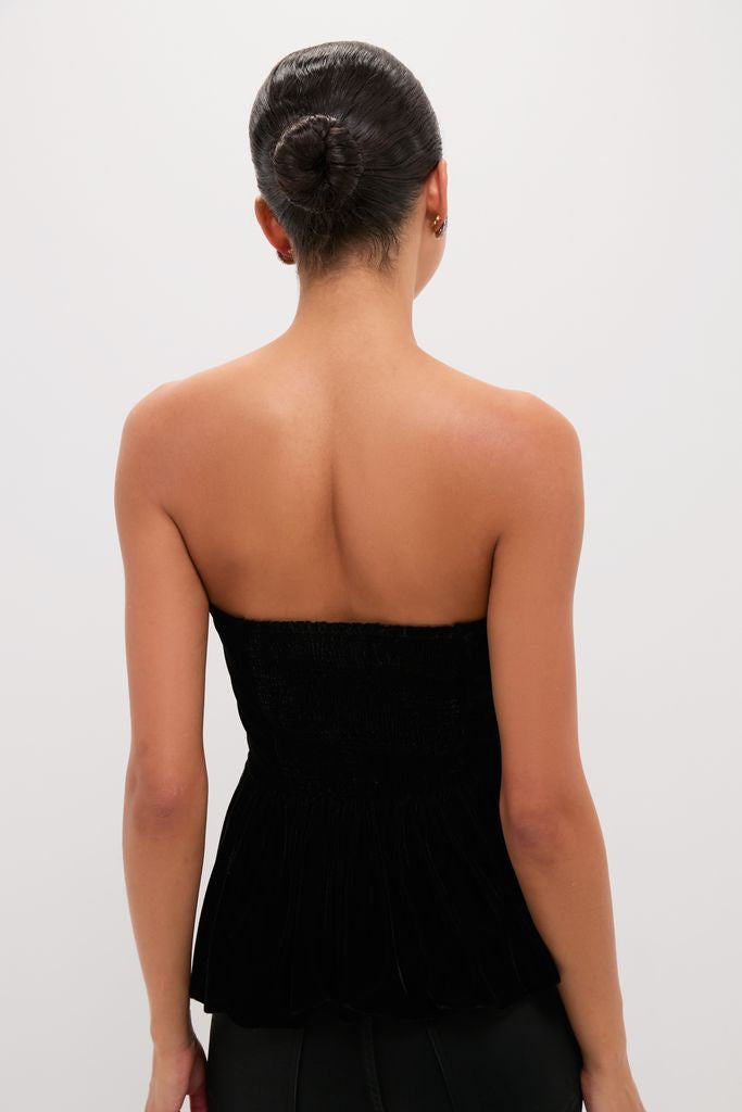 Black Velvet Peplum Strapless Tudor Blouse