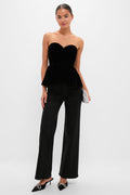 Black Velvet Peplum Strapless Tudor Blouse