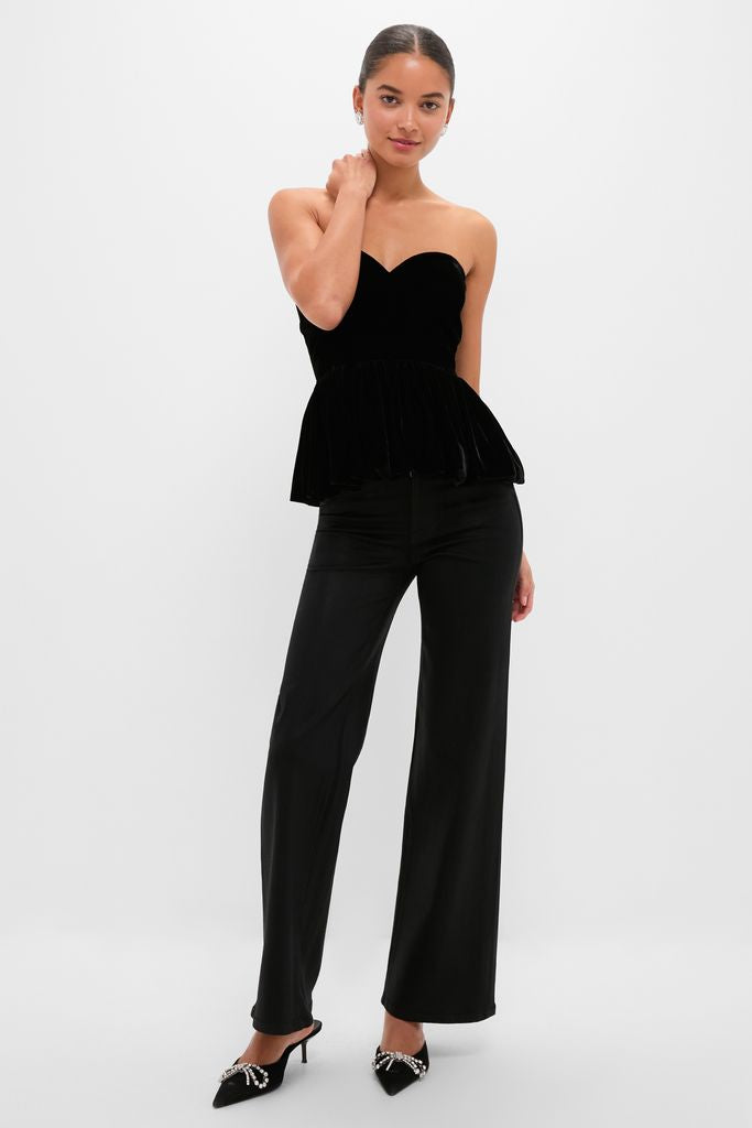 Black Velvet Peplum Strapless Tudor Blouse