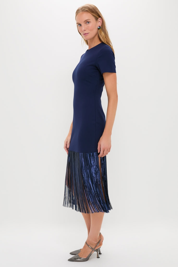 Navy Sequin Fringe Stevie Midi Dress