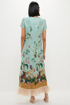 Zooflora Panel Swing Dress with Feathers