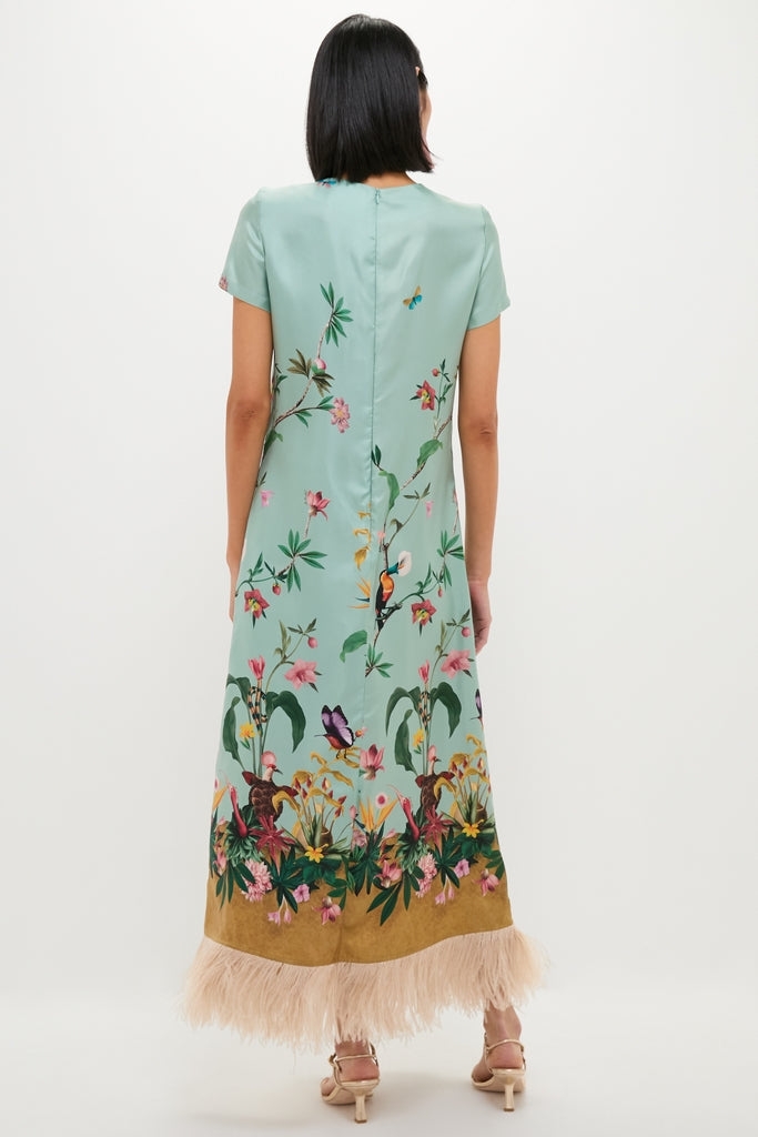 Zooflora Panel Swing Dress with Feathers