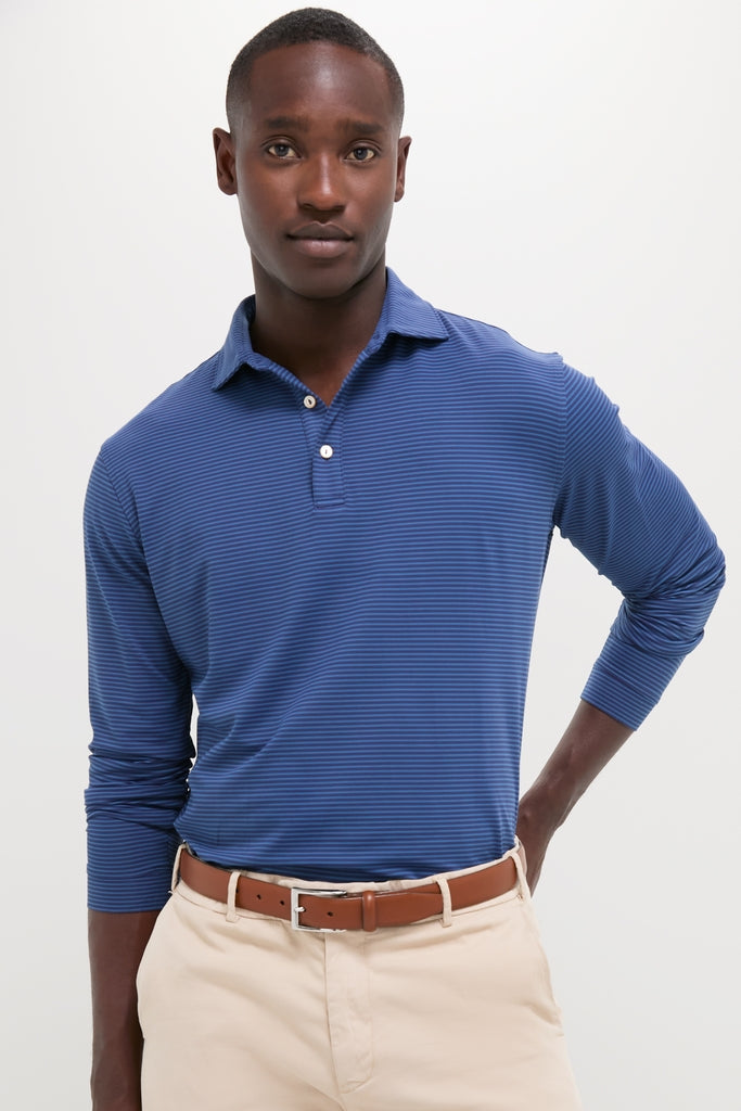 Navy Lyons Performance Jersey Long Sleeve Polo