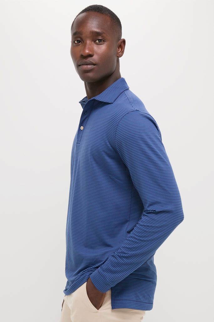 Navy Lyons Performance Jersey Long Sleeve Polo