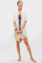 White Babette Eyelet Swim Tie Front Coverup