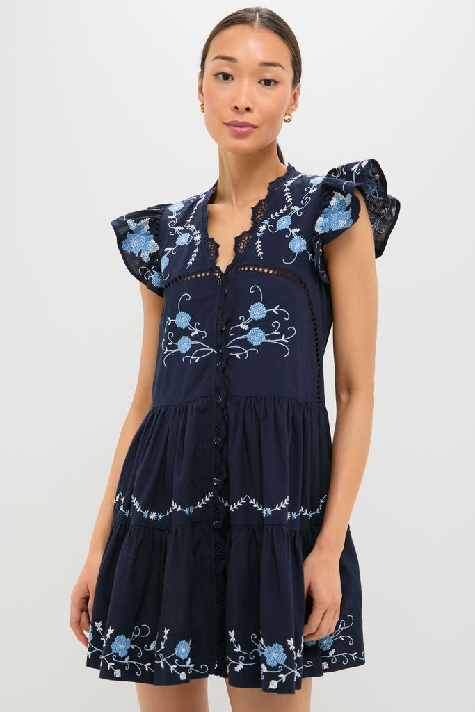 Exclusive Navy Edwina Embroidery Tunic Dress