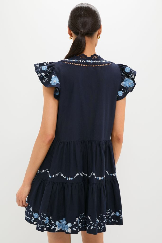 Exclusive Navy Edwina Embroidery Tunic Dress