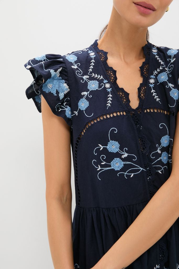 Exclusive Navy Edwina Embroidery Tunic Dress