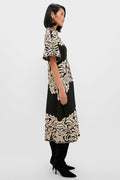 Black Alexandra Embroidery Short Sleeve Midi Dress