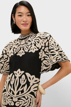 Black Alexandra Embroidery Short Sleeve Midi Dress