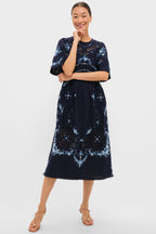 Exclusive Navy Edwina Embroidery Midi Dress