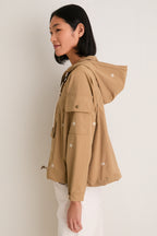 Khaki with Daisy Embroidery Cropped Trailhead Pullover