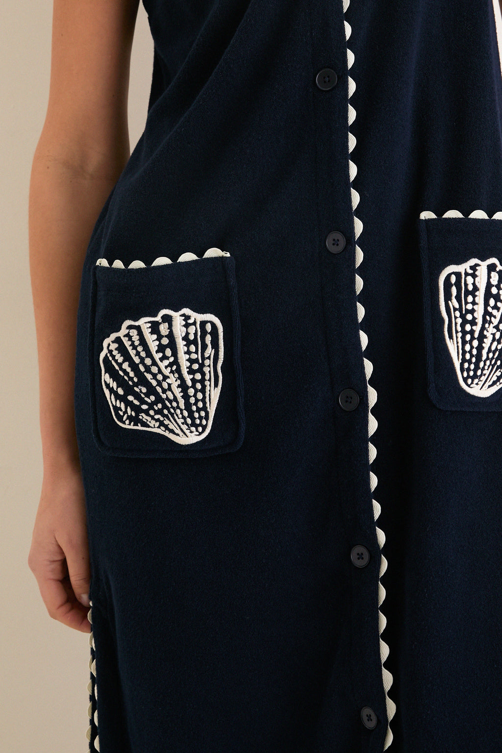 Navy Embroidered Bermuda Terrycloth Caftan