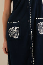 Navy Embroidered Bermuda Terrycloth Caftan