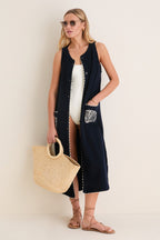 Navy Embroidered Bermuda Terrycloth Caftan