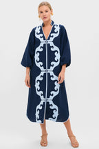 Navy & Baby Blue Embroidered Teresa Caftan
