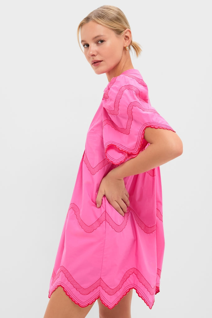 Hot Pink with Red Embroidery Weston Mini Dress