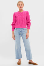Hot Pink Embroidered Floral Frankie Cardigan