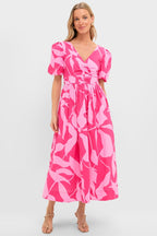 Pink Floral Short Sleeve Carson Maxi Dress