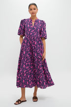 Navy & Fuchsia Floral Cisco Maxi Dress