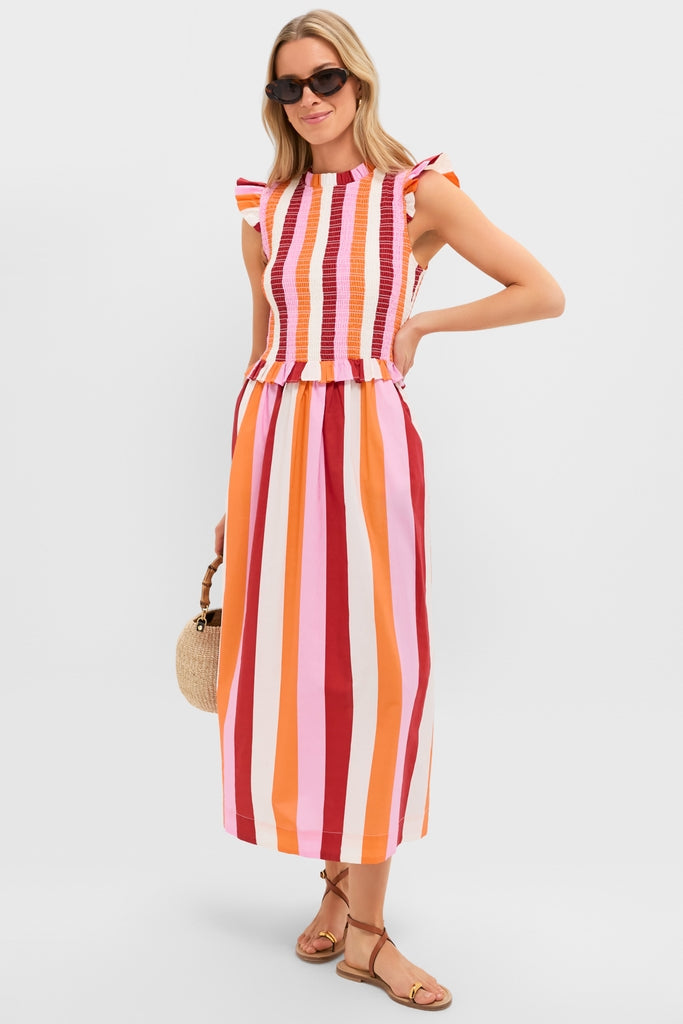 Orange, Pink & Crimson Stripe Smocked Sully Dress