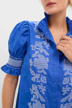 Royal Blue with White Embroidery Lou Lou Mini Dress