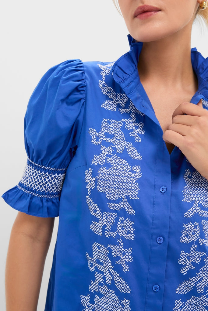 Royal Blue with White Embroidery Lou Lou Mini Dress