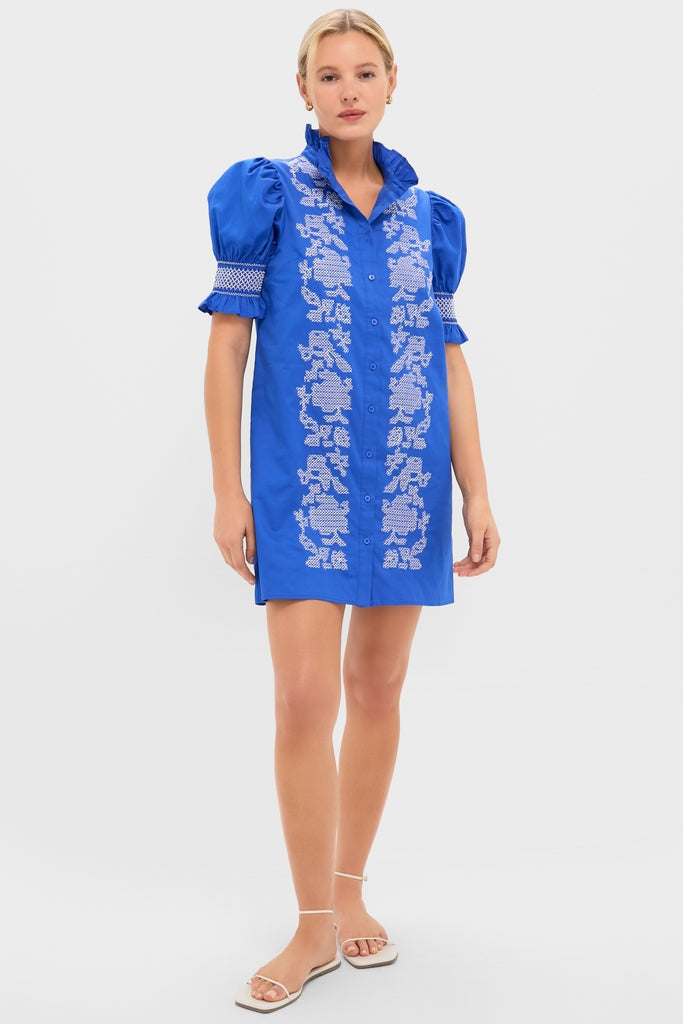 Royal Blue with White Embroidery Lou Lou Mini Dress