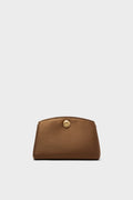 Brown Satin Pushlock Clutch