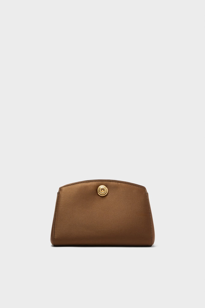 Brown Satin Pushlock Clutch