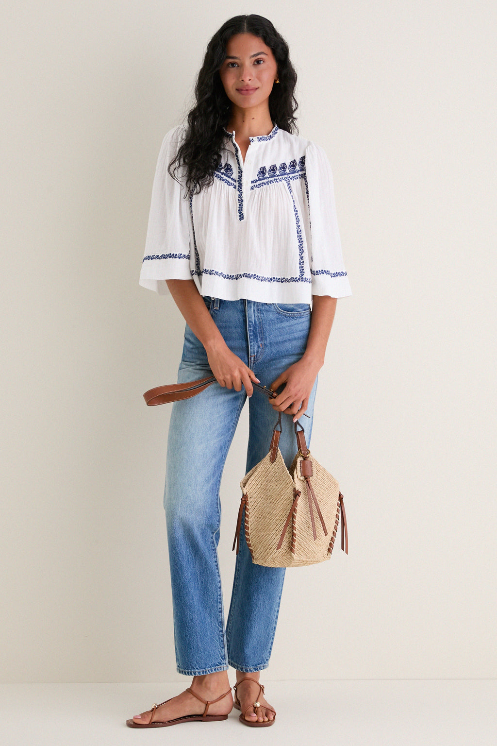 Ecru and Blue Juline Top