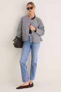 Navy Gingham Cashel Collarless Quilted Jacket