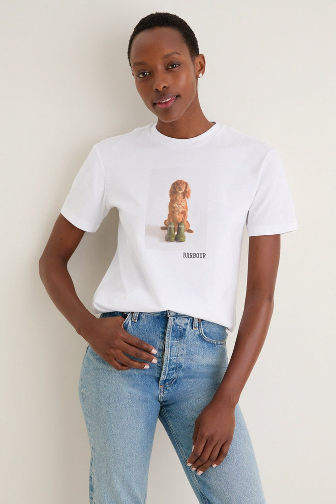 White Barbour Dog Bedale Graphic T-Shirt