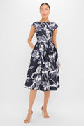 Botanical Engraving Midnight Boat Neck Midi Dress