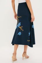 Navy A-Line Midi Knit Skirt