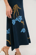 Navy A-Line Midi Knit Skirt