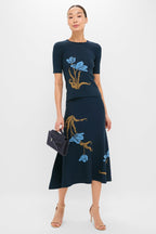 Navy A-Line Midi Knit Skirt